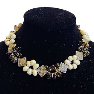 Beautiful Natural Gemstones Smokey Citrine and Freshwater Pearls Beaded Necklace